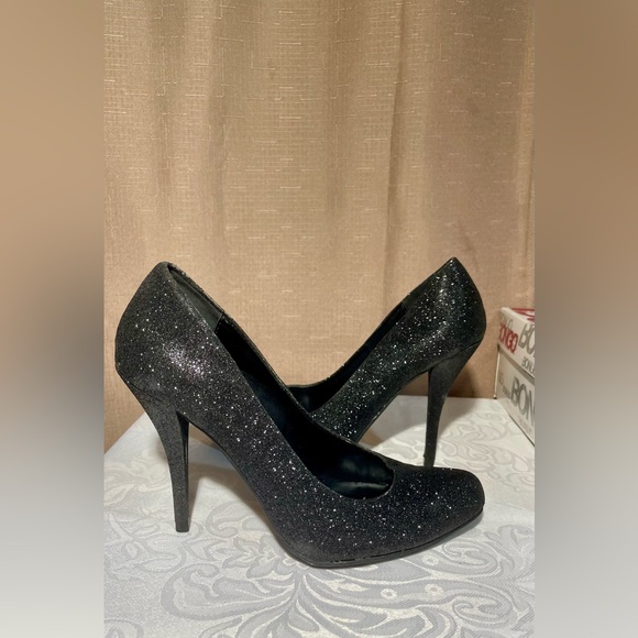 NIB Bongo 7 Black Glitter Stiletto 3.5” Heels Party - Picture 6 of 9